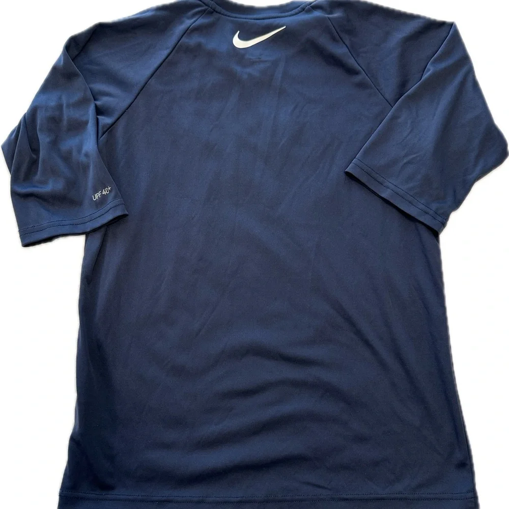 Nike Kids Navy Swim Shirt with Patriotic red white blue Logo size L